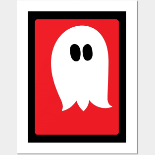 Cute ghost cartoon with BOO text in a red frame Posters and Art